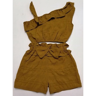 HALF SIDED RUFFLED CROPTOP WITH LETTUCE WAIST SHORT BUBBLE LATTICE 2 - 4 YEARS OLD #7