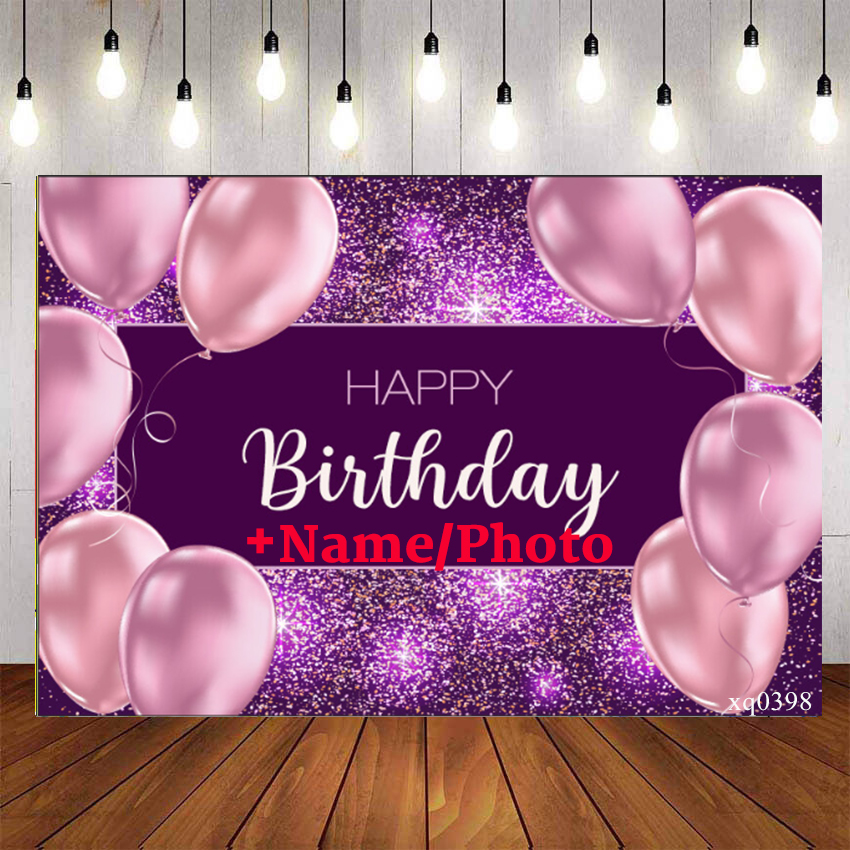 Pink Balloons Backdrop For Photography Baby Shower Kids Glittler Purple Background  Birthday Party Decor Custom Name Photo | Shopee Philippines