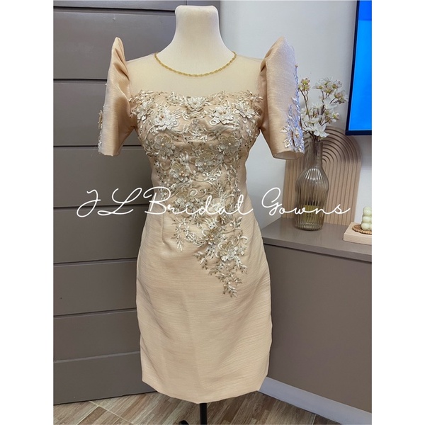 modern filipiniana dress with 3D patching lace | Shopee Philippines