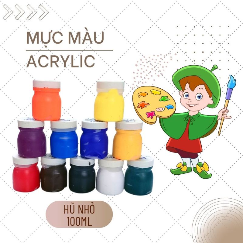 Acrylic Color 100 ml Jars Used To Draw Decoration, DIY album On Fabric, Wood, Wall, Paper, Glass, T-Shirt, Bag, Shoes, Foam