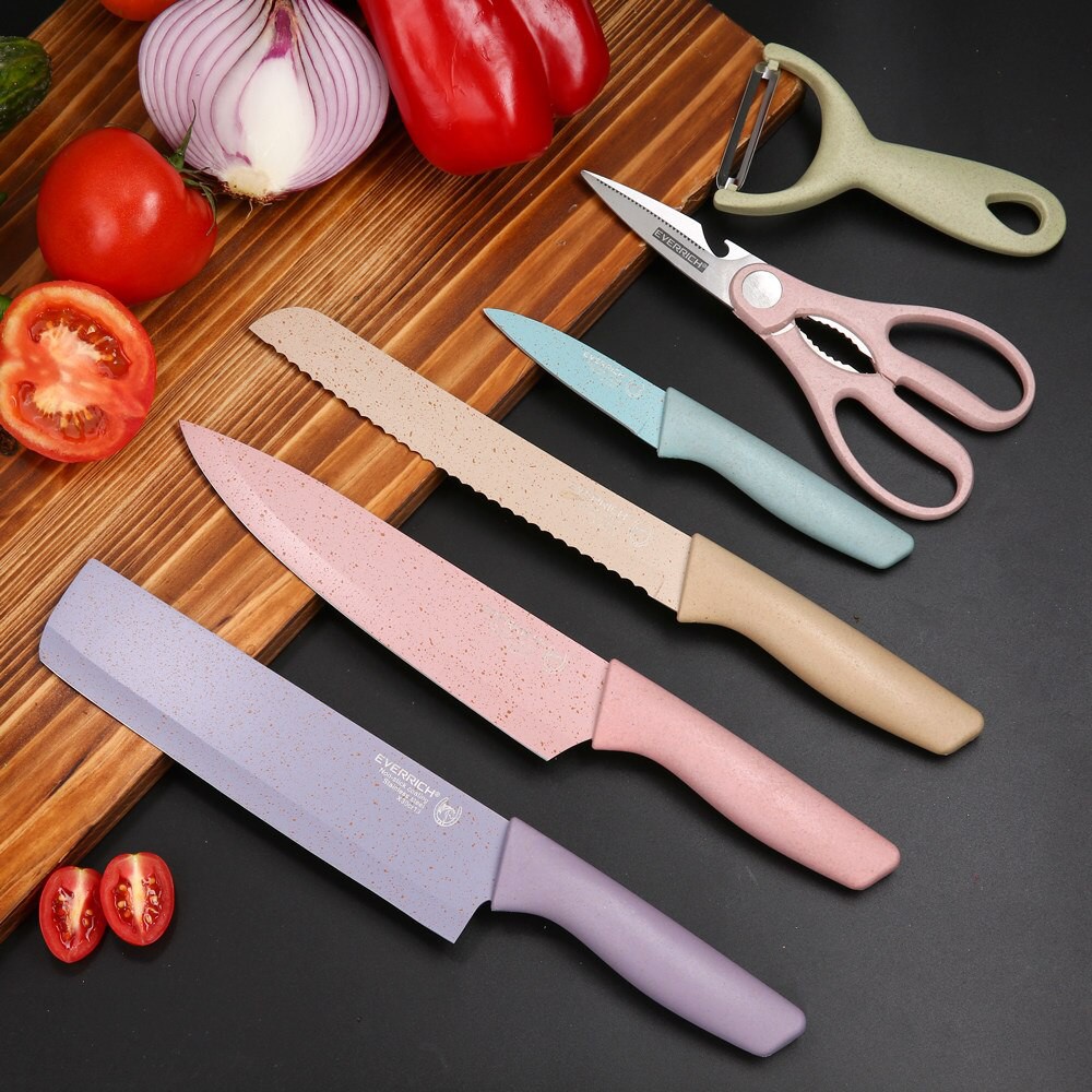 Hmc 6pcs Kitchen Knife Set Corrugated Stainless Steel Chef Knife Bread Knife Cleaver Scissors Shopee Philippines