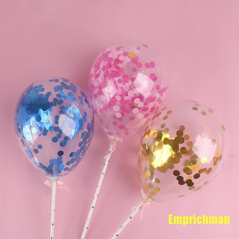 1Pc Round Confetti Balloon Happy Birthday Cake Topper Decor Party Accessories
