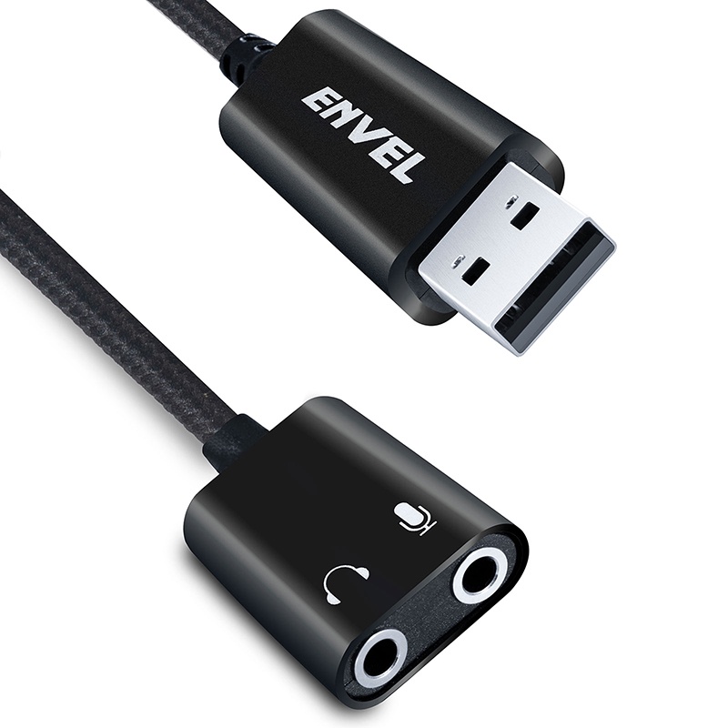 ENVEL External USB Sound Card Jack Adapter, Stereo With Dual TRS 3Pole 3.5mm Headset And