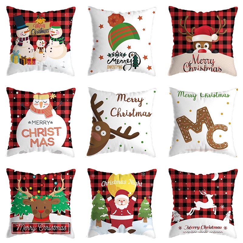 Christmas pillowcase red checked 18x18inches zipper pillowcase sofa