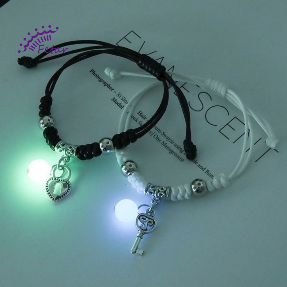 2Pcs Luminous Couple Bracelet Magnetic Friendship Trio Bracelet Creative Adjustable Charm Bracelet Jewelry for Lover Couple Magnetic Attract Braided Bracelet FETAR
