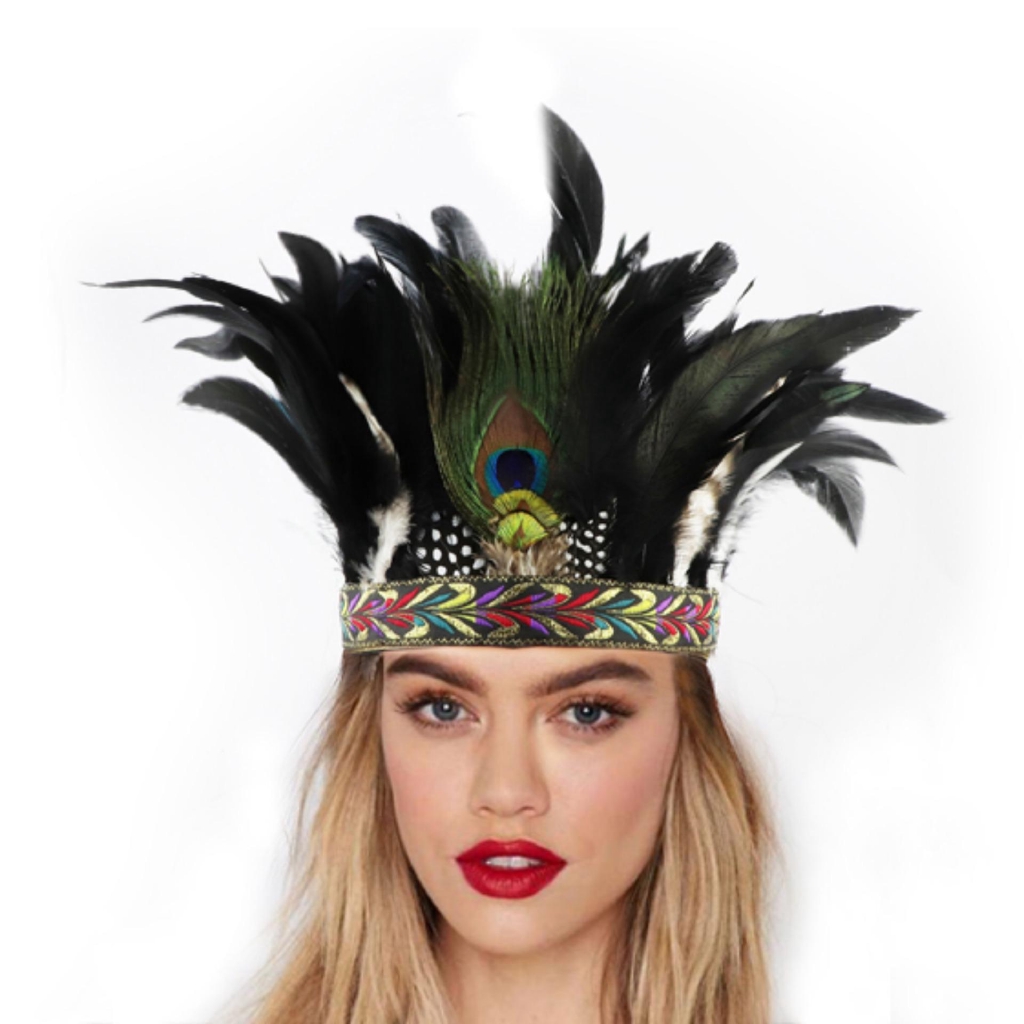 Boho Feather Headdress Hand Made Native American Costumes Feather Headdress Feather Headband