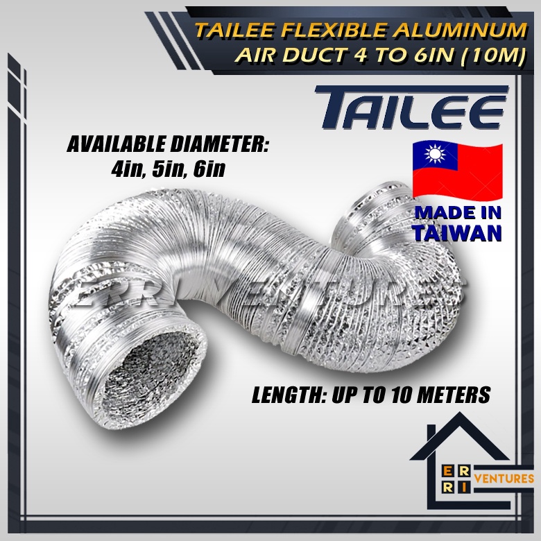 [Tailee] Flexible Aluminum Air Duct Hose (4/5/6in x 10meters) Shopee