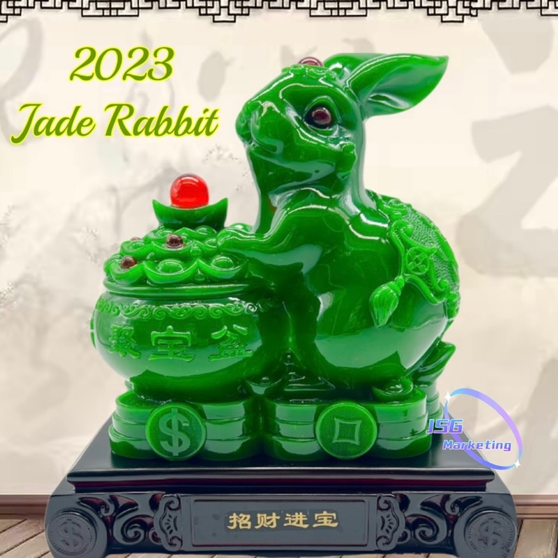 2023 Wealth Jade Rabbit Chinese Zodiac Statue Feng Shui Home Office