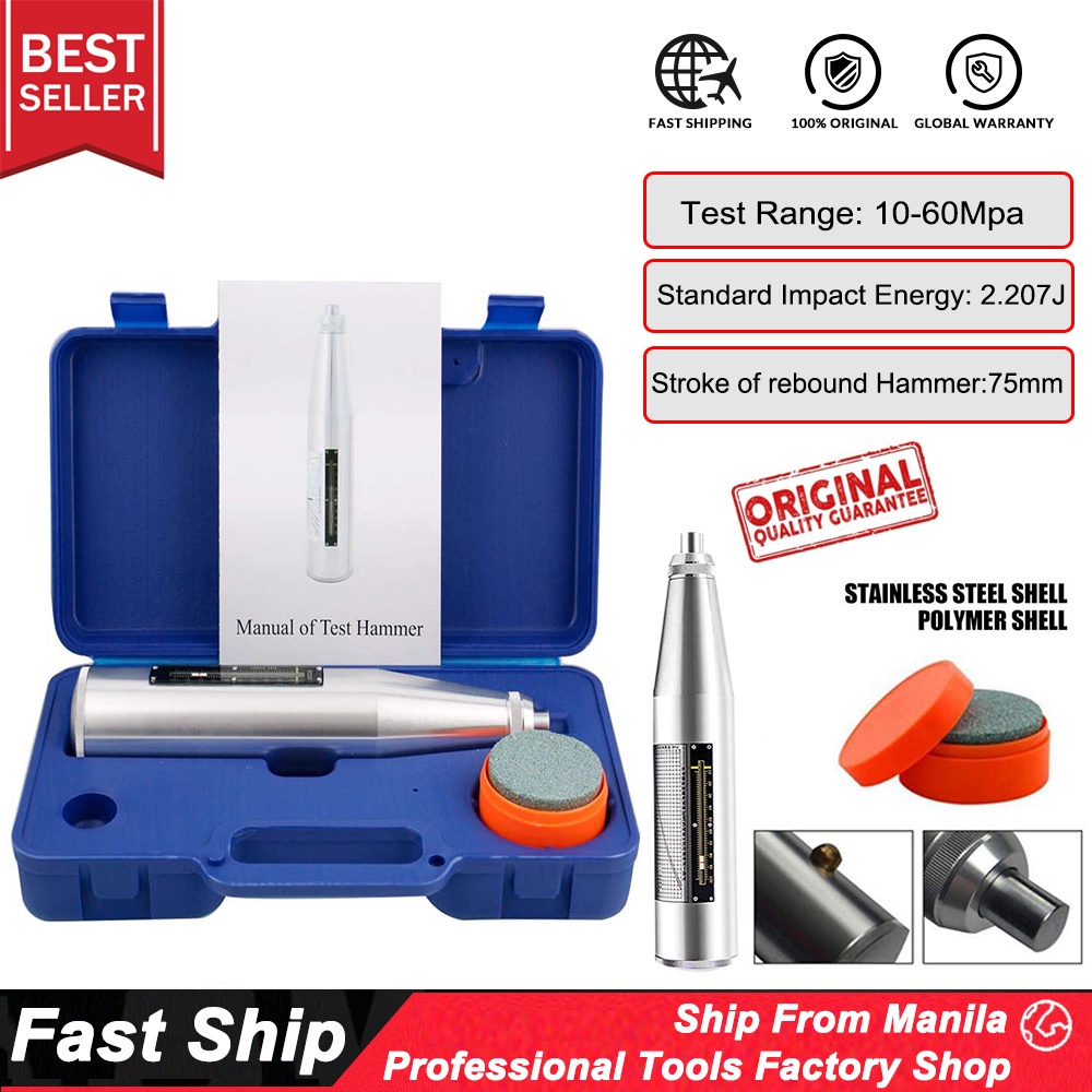 Concrete Rebound Hammer Tester - Strength Test Meter For Beams, Columns, Bridges, Panels - 2.207J Impact