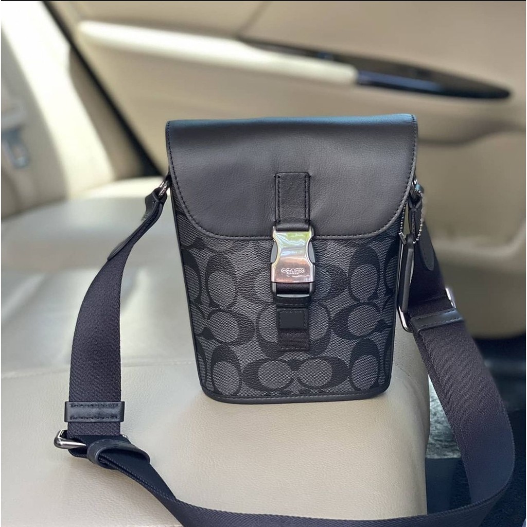 C.O.A.C.H C3134 Track Small Flap Crossbody in Charcoal Signature 