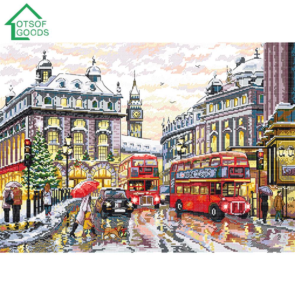 Partial Embroidery London Streets Stamped Cross Stitch 11CT 3Strand