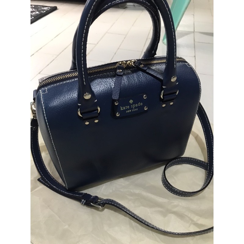 Kate Spade French Navy Wellesley Alessa Leather Boston Bag | Shopee  Philippines