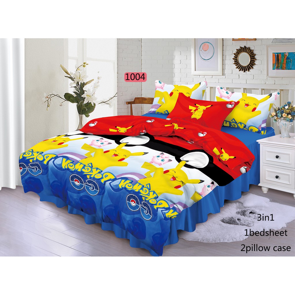 COD 3 In 1 SET Queen Size Bed Flat Sheet Children's Bedroom Cartoon