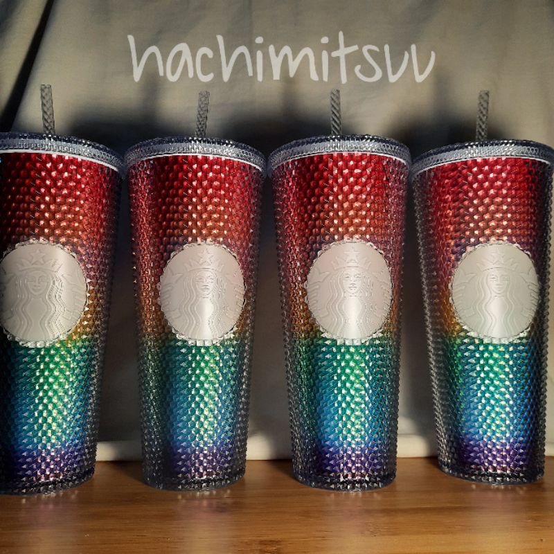 rainbow studded starbucks cup