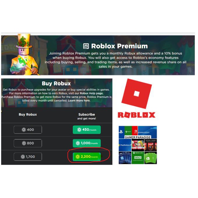 Robux 1000 Or 2600 Roblox Premium Card Cod Shopee Philippines - premium roblox prices