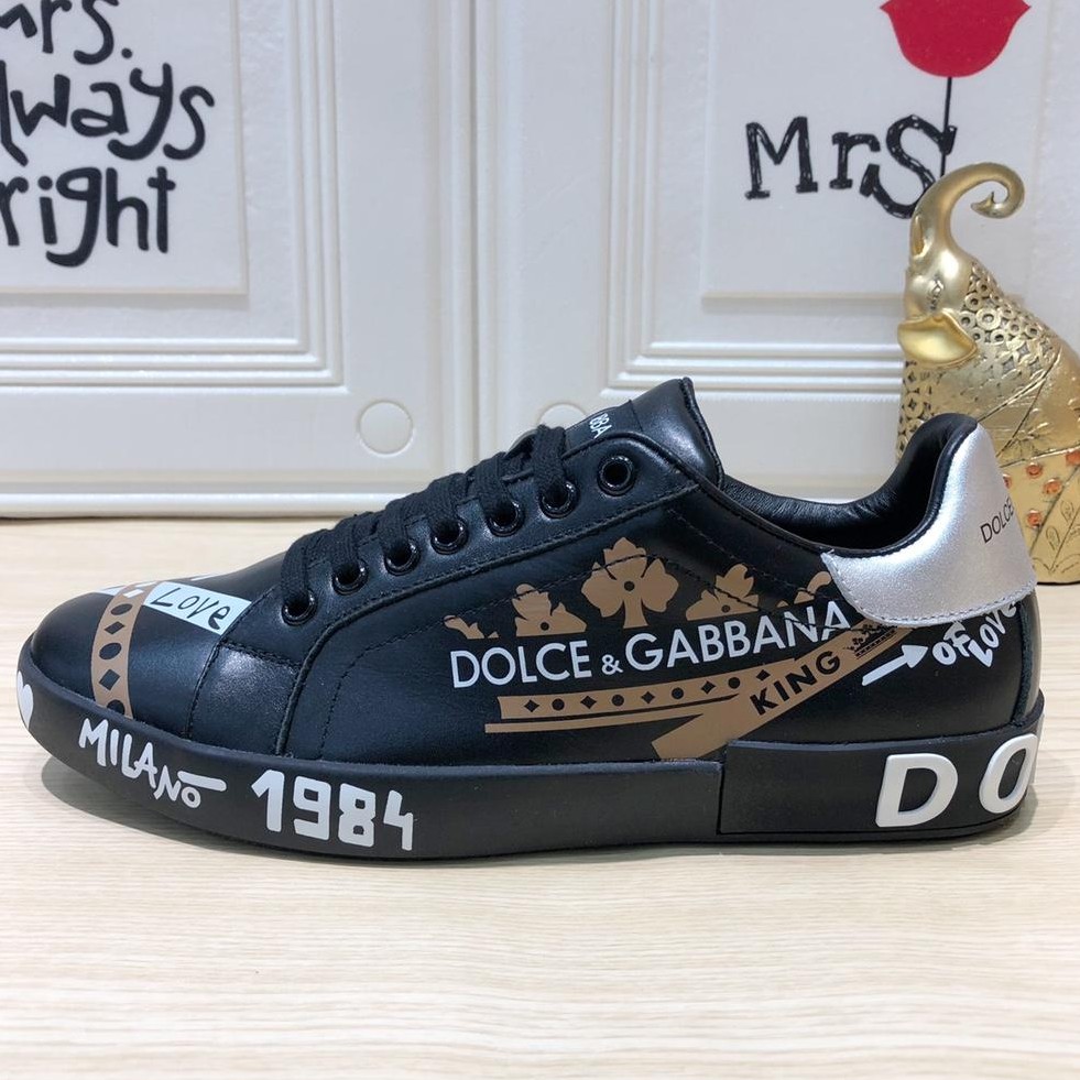 COD] D&G Dolce and Gabbana 1984 Love Print Black Sneakers | Shopee  Philippines