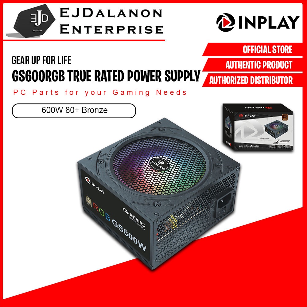 INPLAY Gs600Rgb True Rated Power Supply 600W 80+ Bronze for Pc Shopee