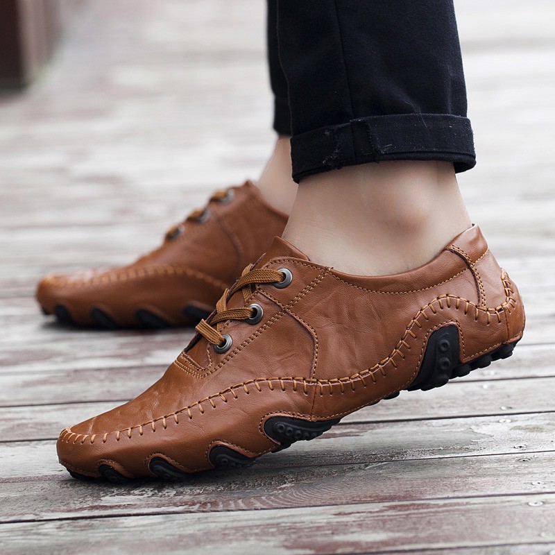 Men Leather Shoes Men Loafers Flats Shoes Moccasins Men's | Shopee ...