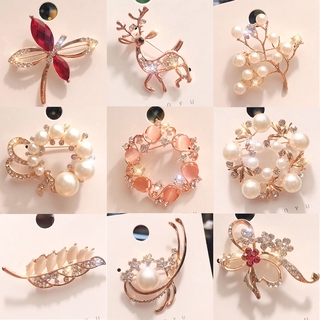Crystal Pearl Brooch Fashion Flowers Leaves Pin Accessories