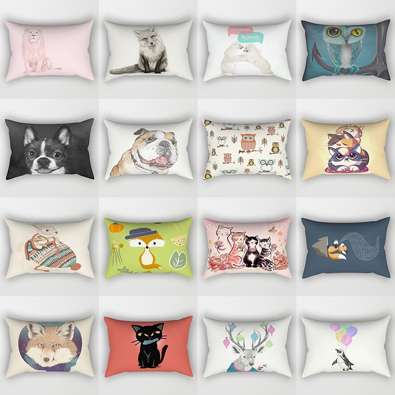 Beauty Cats Lion Owl Animal Pattern Pillow Cases Short Plush High Quality Rectangle Thick Pillow Case Covers Size 50cm By 30cm