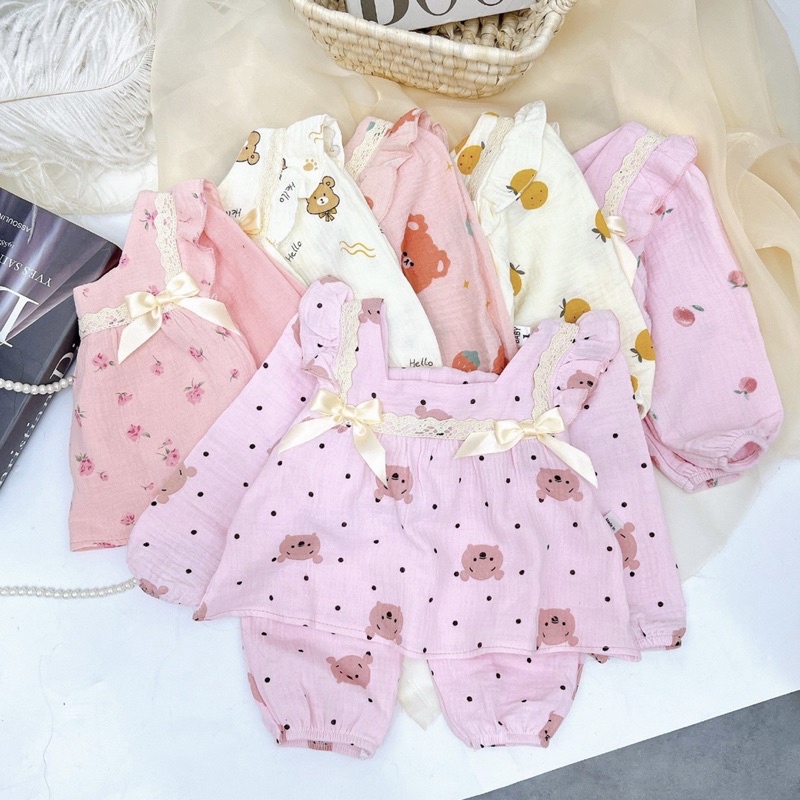 Long-sleeved Set For Girls With Soft Japanese muslin Fairy Wings Design With Lovely Colorful Motifs