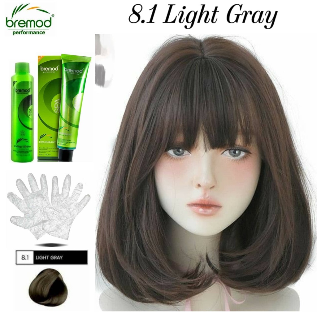 BREMOD 8.1 LIGHT GRAY Permanent Hair Color (100ml) set with oxidizer (6