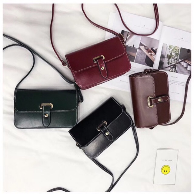 EMS Korean Ladies Pure Leather Shinny Vintage Sling Bag | Shopee Philippines