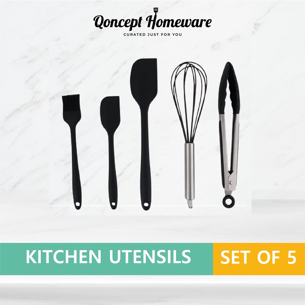Qoncept Homeware Cooking Utensils 5PCS Silicone Kitchen Utensils Set