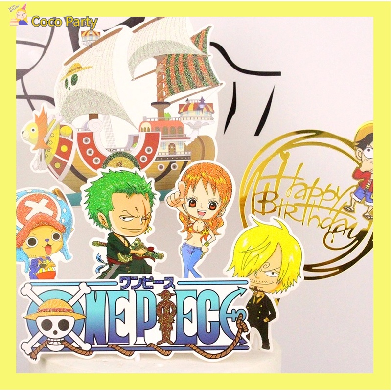 New One Piece Theme Baking Cake Topper Luffy Pirate Ship Cupcake ...