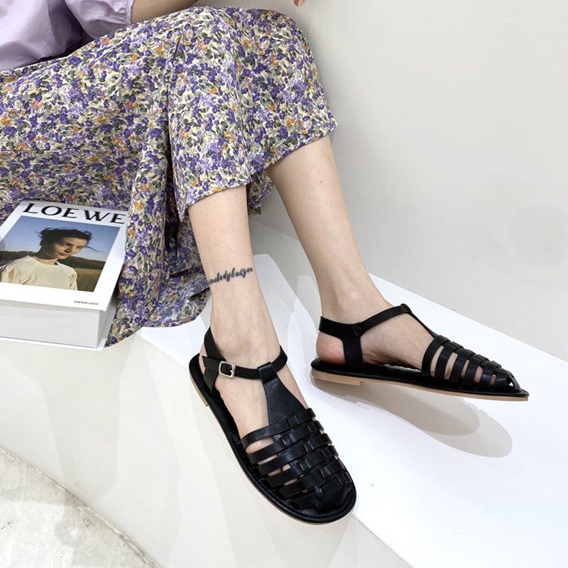 fashion vintage woven flat slippers