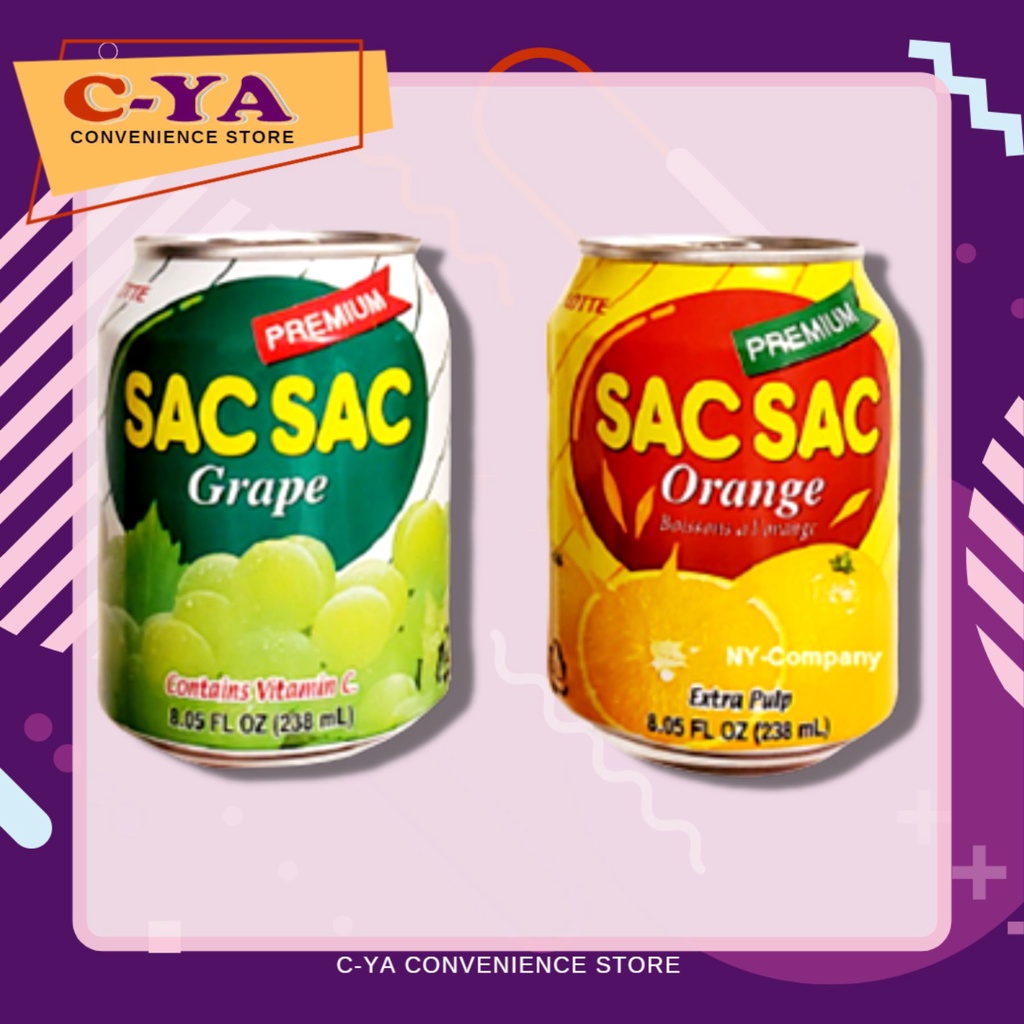 Lotte Korean Sac Sac Orange/Grape Premium Fruit Juice Drink 238ml