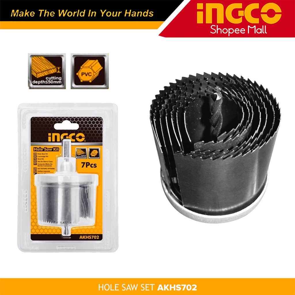 Ingco AKHS702 7pcs Hole Saw Set for Wood and PVC use _H Shopee