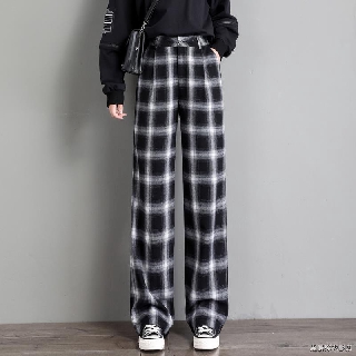 high waisted black and white plaid pants