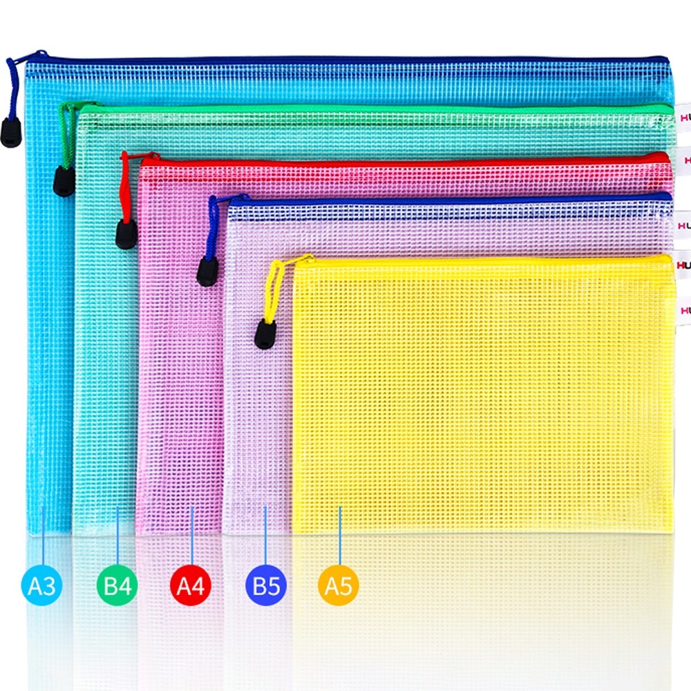Transparent grid zipper file bag grid zipper bag file bag school and office supplies A4 A3 A5 B4