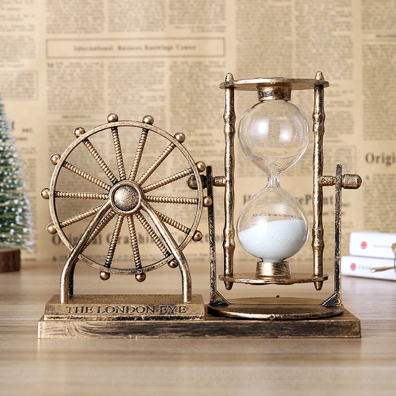 Vintage Hourglass Crafts Antique Style Sand Clock Desktop Ornaments-Golden 