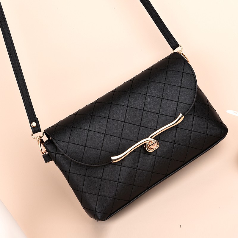 Elegant Fashion Lattice Mini Simple Black Sling Bag Handbag | Shopee ...