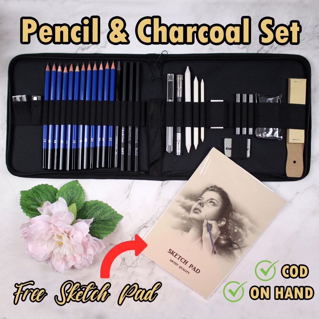 (ORIGINAL) Pencil & Charcoal Sketch Set with Sketch Pad Shopee