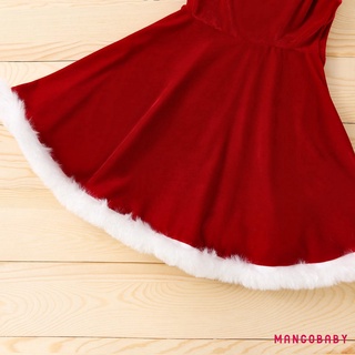 MG-2Pcs Kids Christmas Outfit, Fluffy Stitching Spaghetti Strap Sleeveless Slip Dress + Knotted Hat for Girls, 18 Months to 6 Years #6