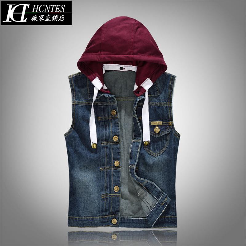 denim vest with hood