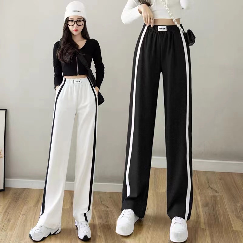 Korean high waist loose pants for women drape pants striped sports ...