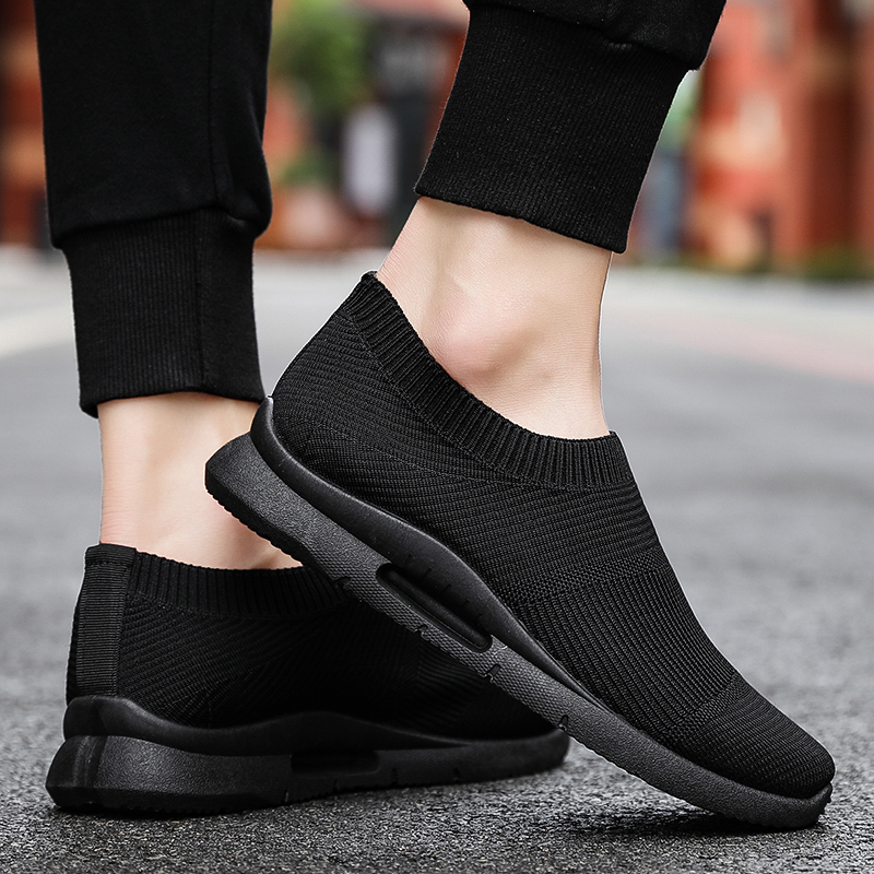 Lightweight Men Slip On Sneakers Fashion Black Shoes Breathable Korean Rubber Shoes Ready 1228