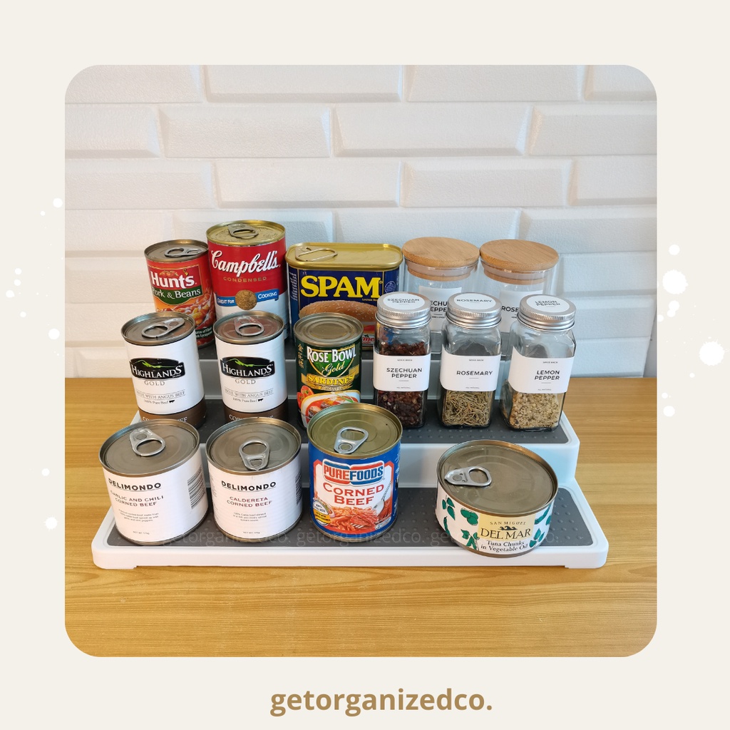 3 Tier Rack Riser Spice Condiments Canned Goods Storage Display Rack