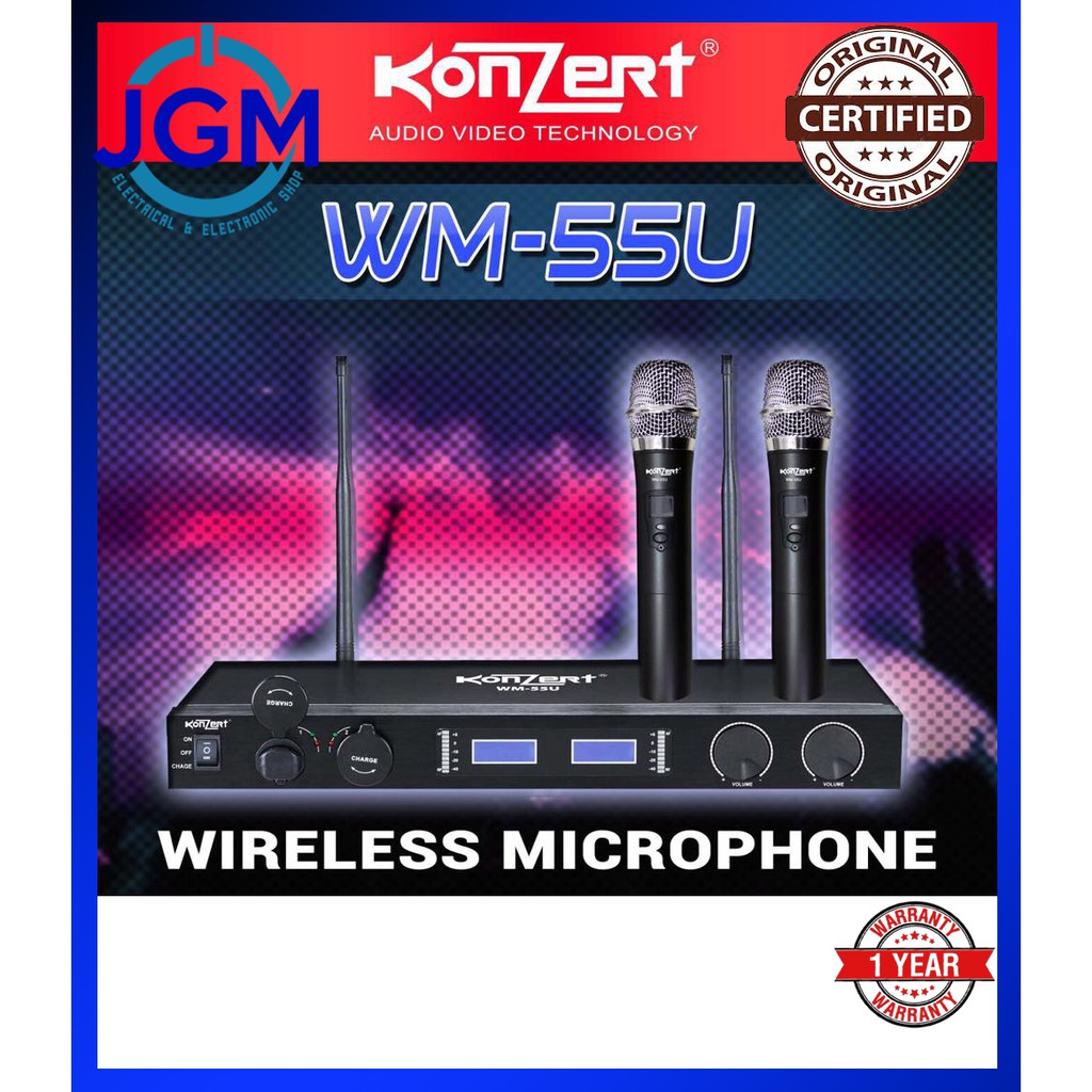 Konzert WM55U Dual Channel UHF Wireless Microphone with Rechargeable Battery Shopee Philippines