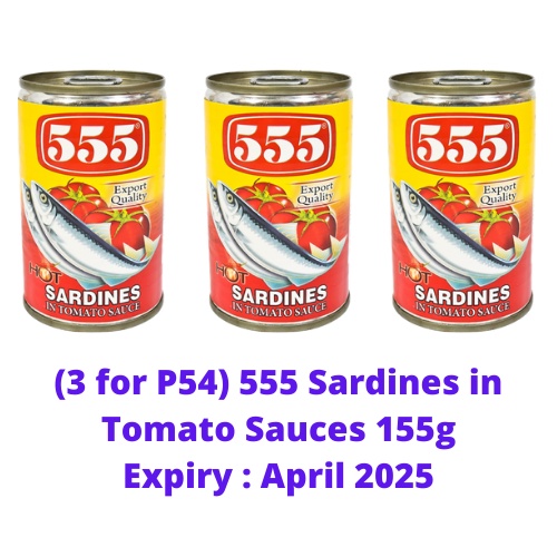(3 for P54) 555 HOT Sardines in Tomato Sauces 155g (Expiry April 2025