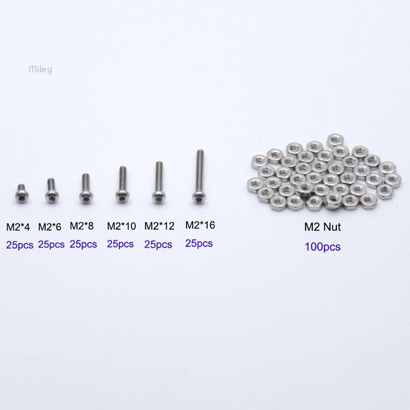250pcs M2 A2 Stainless Steel Bolts With Hex Nuts Screws Assortment Kit New 2mm 