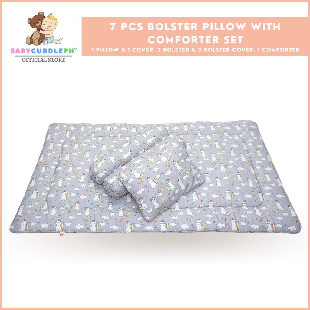 Babycuddleph 7 PCS Bolster Pillow Set & Comforter Cats in Gray Shopee