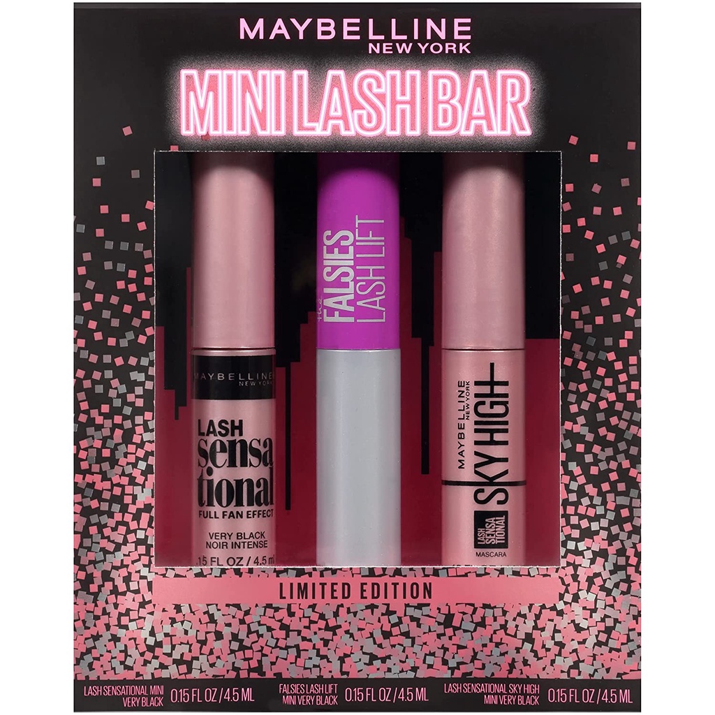 Maybelline Mini Lash Bar Washable Mascara Kit, 3 Mini Mascaras Shopee