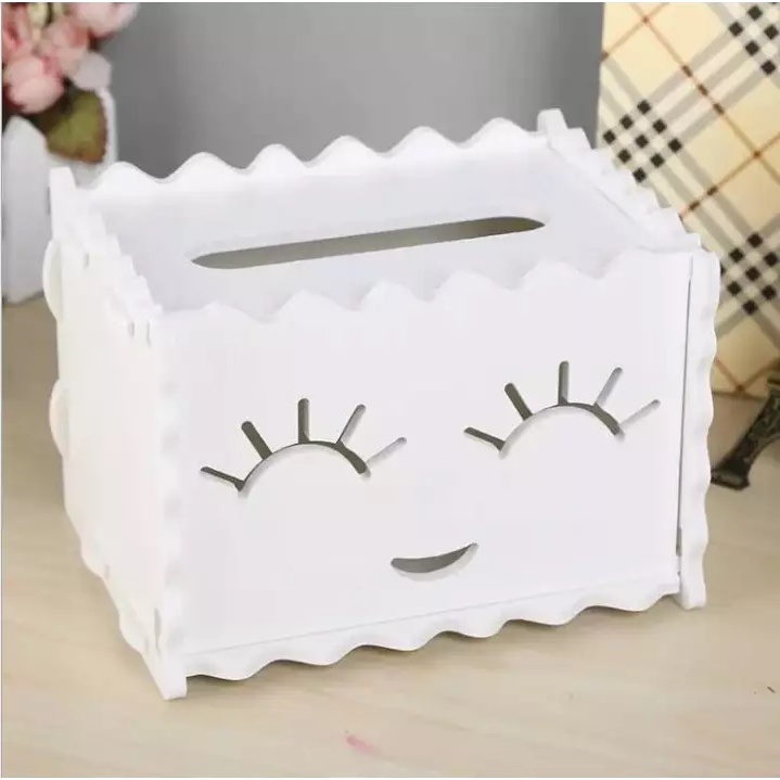 White Wooden Creative Space Saver Tissue Box Paper Towel Holder