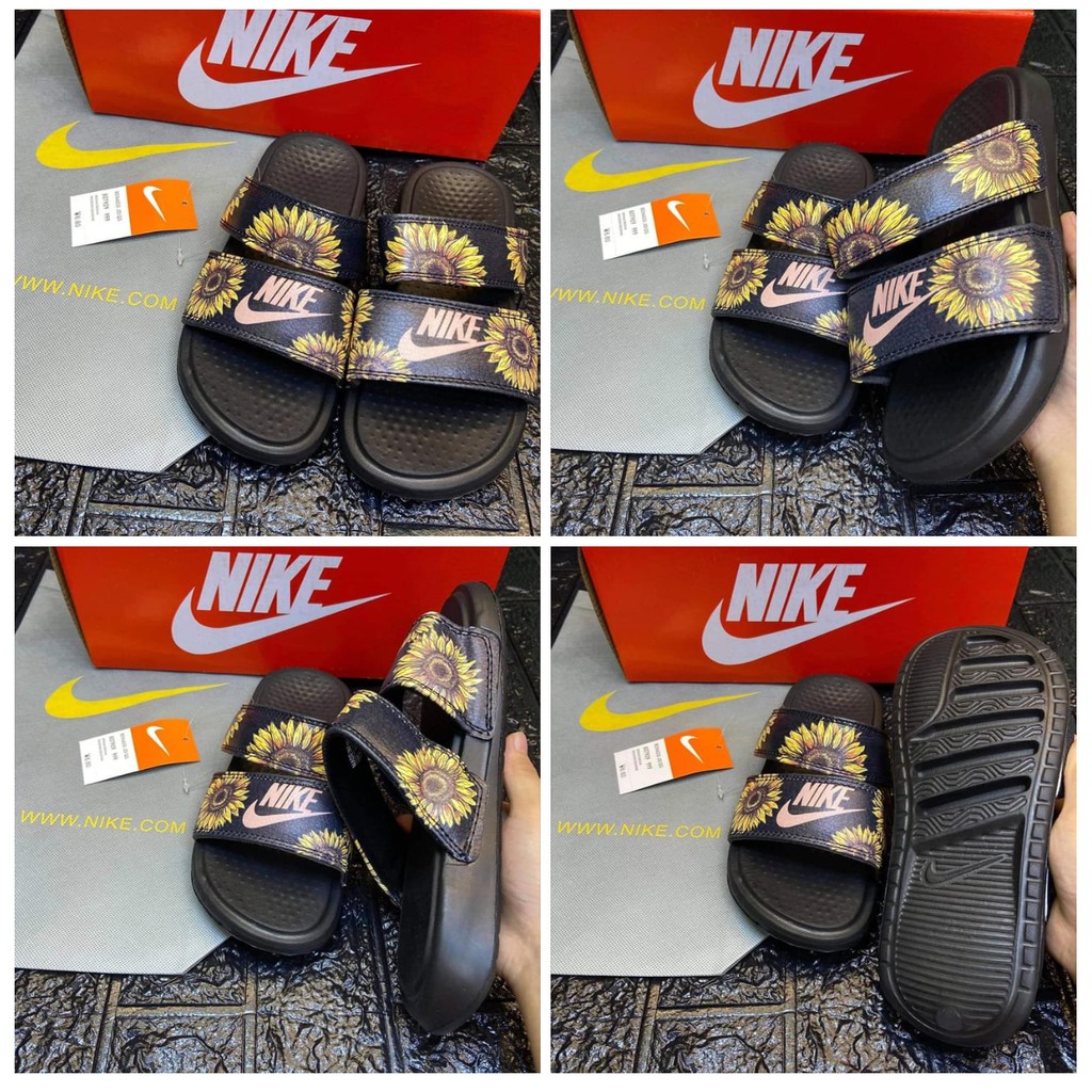 nike slides with sunflowers
