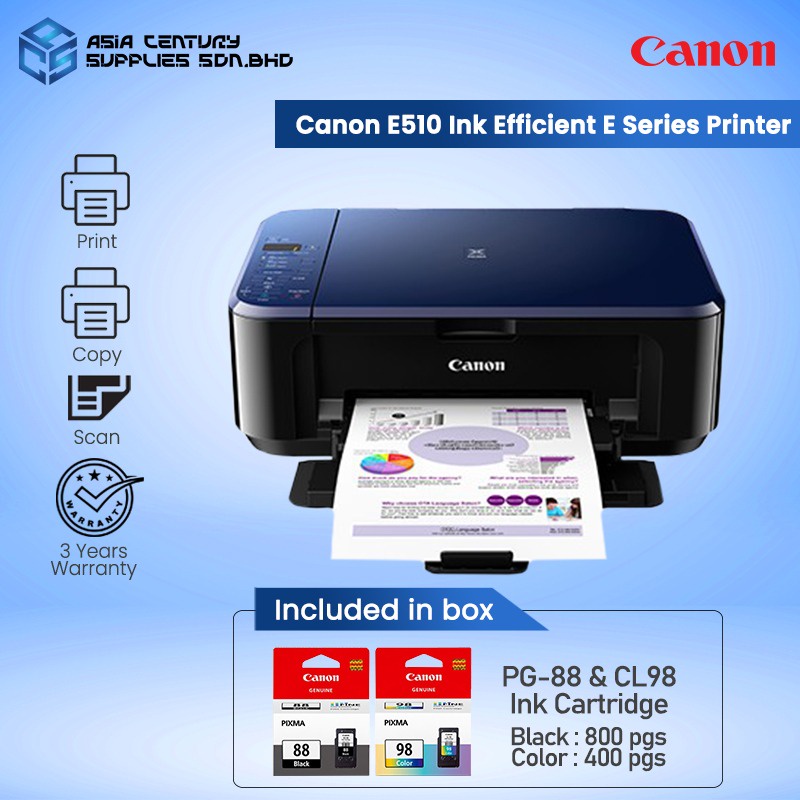 Canon Pixma E510 All In One Color A4 Inkjet Printer / Print Scan Copy
